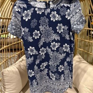 Floral Blue and White Short Sleeve Dress